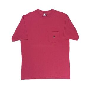 Vintage 90s Tommy Hilfiger Made In USA red pink Short Sleeve t shirt men medium